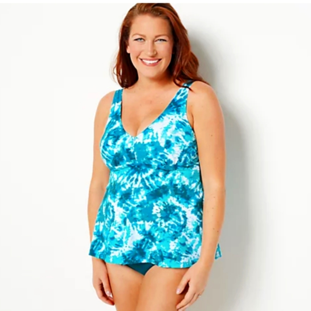 Tahiti Tie Dye NEW Kim Gravel Swing Flutter Tanktini Swimsuit Set 22W 2X 3X